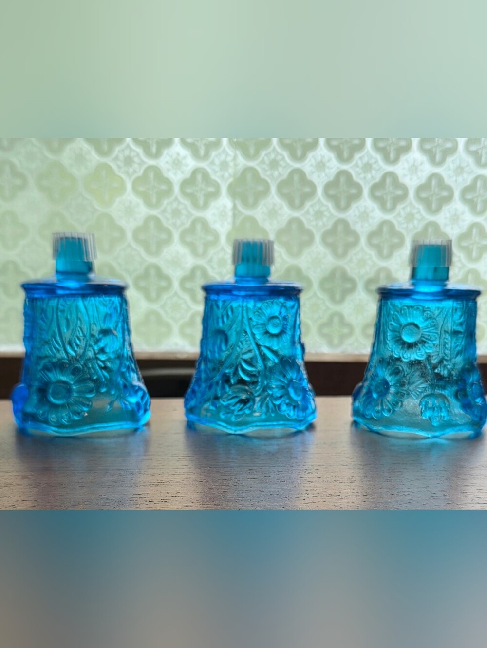 Vintage Homco Blue Glass Votive Csndle Holders Set Of 3